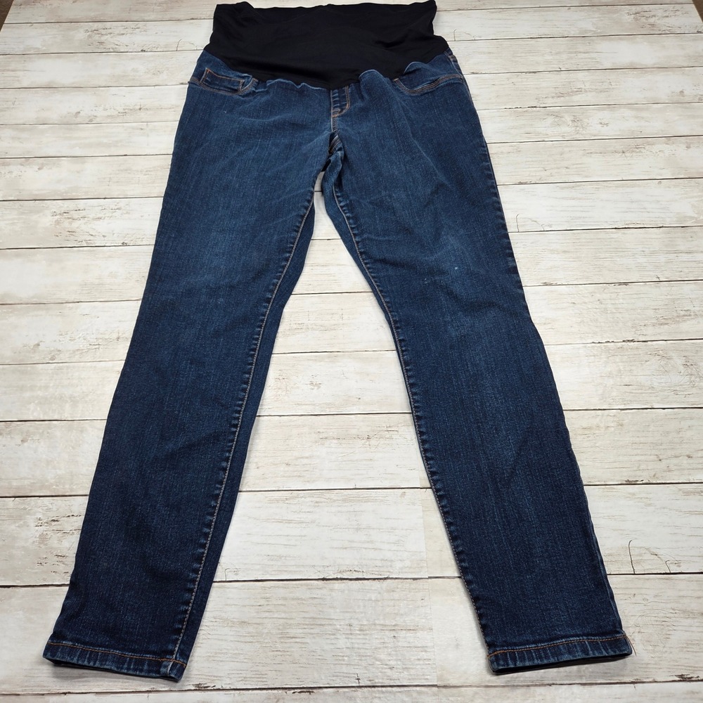 Liz Lange Maternity Jegging Full Belly Panel Women Large Dark Wash Stretch Denim